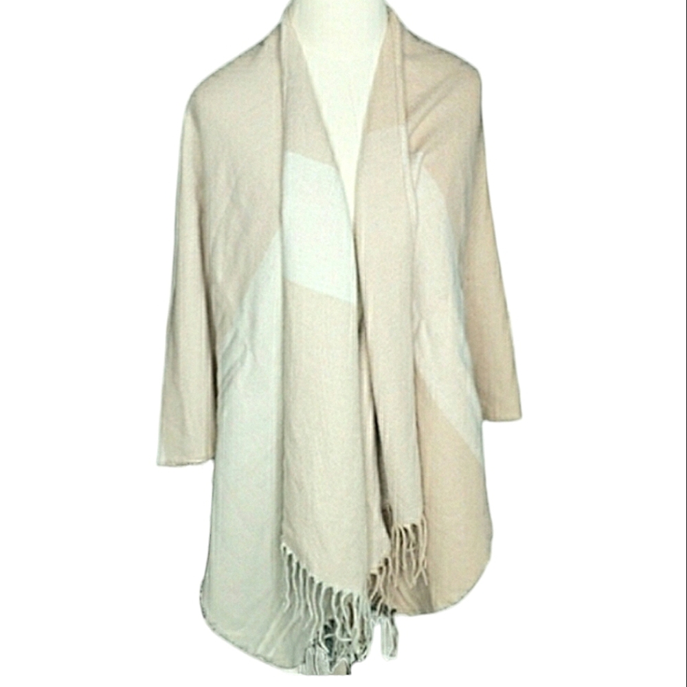 Soia & Koi New Lightweight Summer Wrap Poncho Colorblock Cottage Coastal Fringe